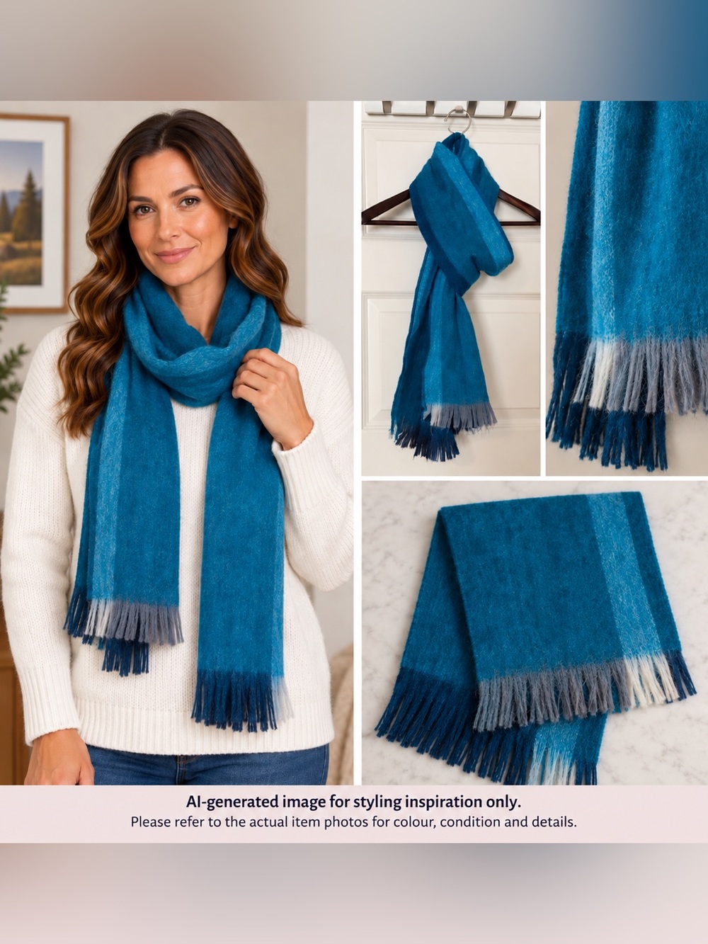 Turquoise Blue Alpaca Blend Winter Scarf with Fringe